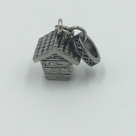 Silver Tone BIRD HOUSE PENDANT, Patterned Bale, Adorable - Picture 3 of 7